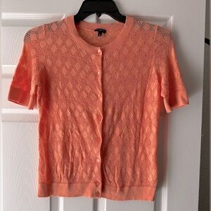 NWOT TALBOTS Petites L P LP Short Sleeve Cardigan Peach Pointelle